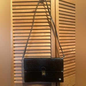 Vintage ABC Black Crocodile Embossed Leather Crossbody Envelope Purse/Clutch